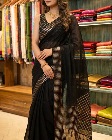 Timeless Elegance of Black Pure Resham Silk Saree – A Classic from Kopai Boutique