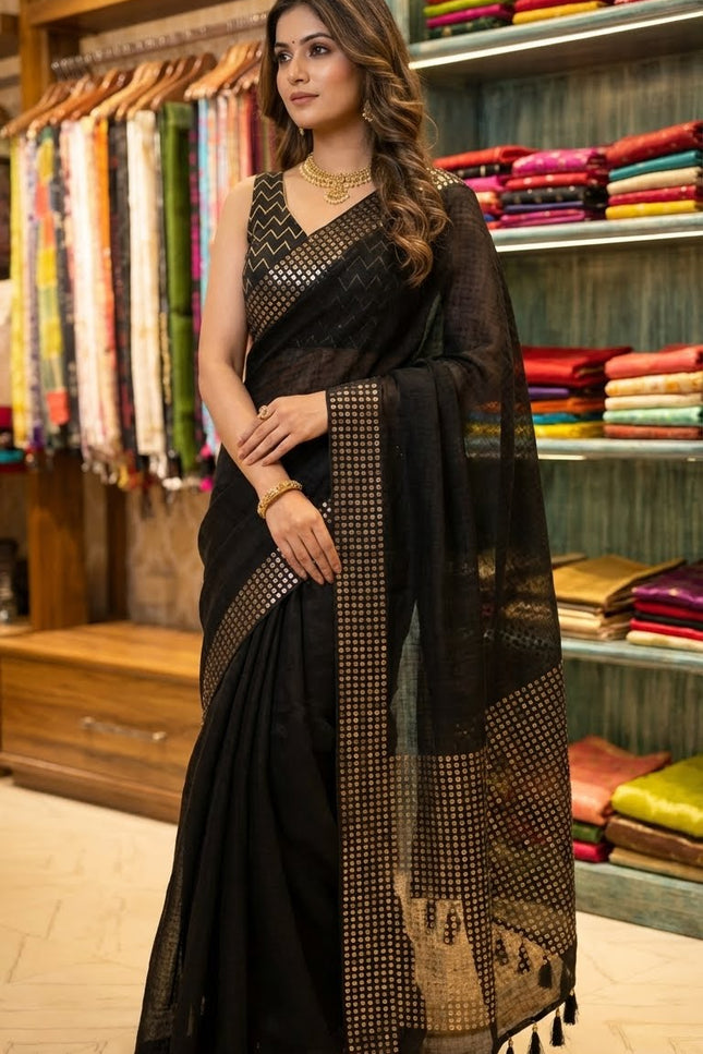 Timeless Elegance of Black Pure Resham Silk Saree – A Classic from Kopai Boutique