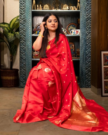 Pure red mango silk saree