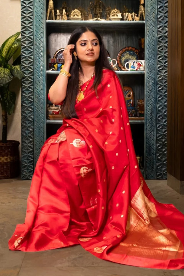 Pure red mango silk saree