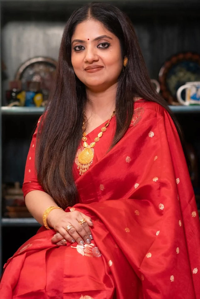 Pure red mango silk saree