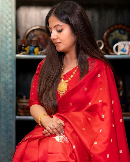 Pure red mango silk saree