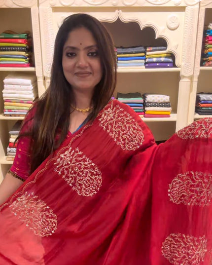Red satin saree