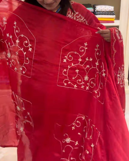 Red satin saree