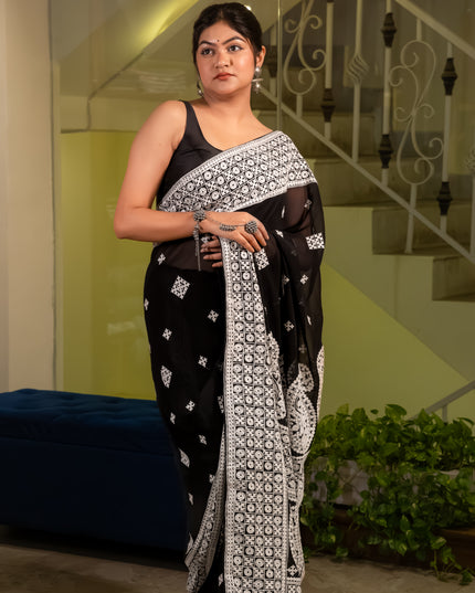 Gorgette embroidery saree