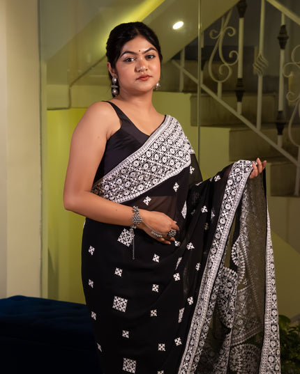 Gorgette embroidery saree