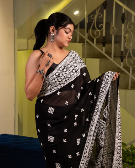 Gorgette embroidery saree