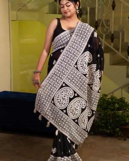 Gorgette embroidery saree