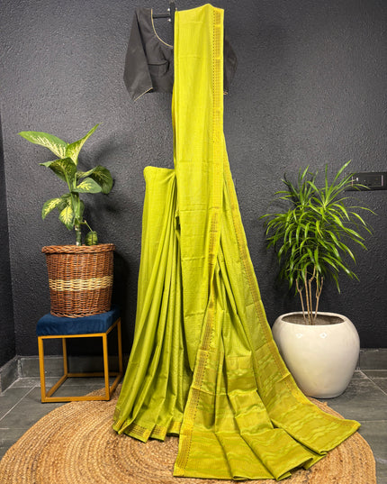 Lime green mysore crepe Saree