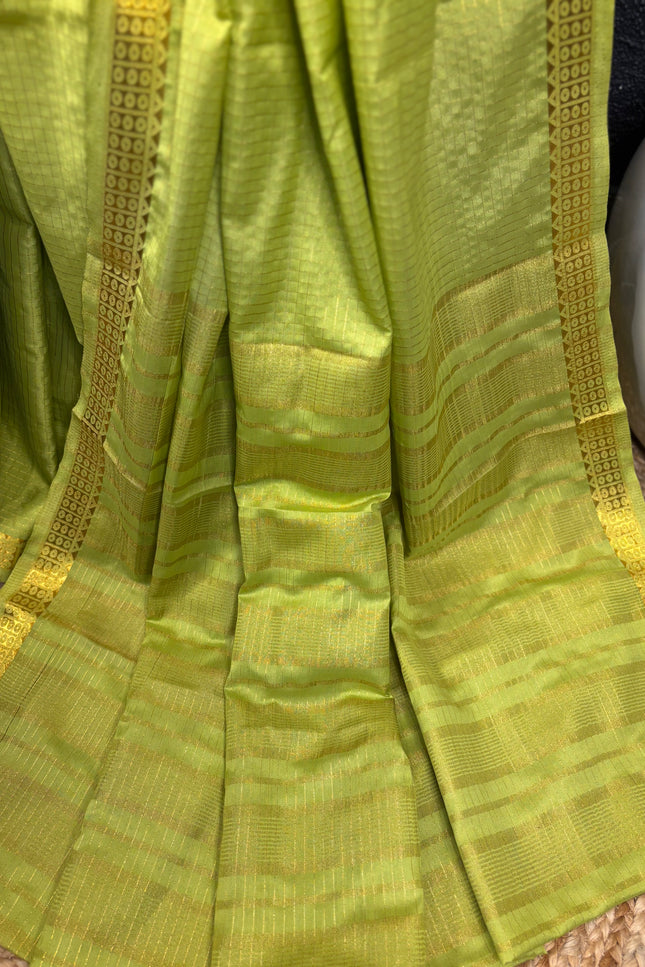 Lime green mysore crepe Saree