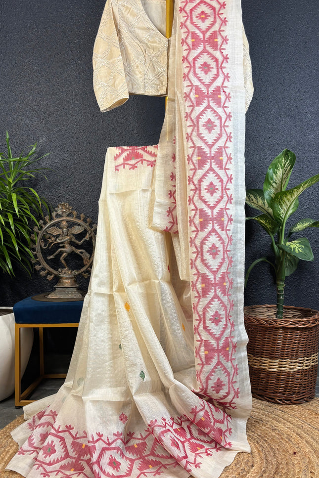 Tussar jamdani saree