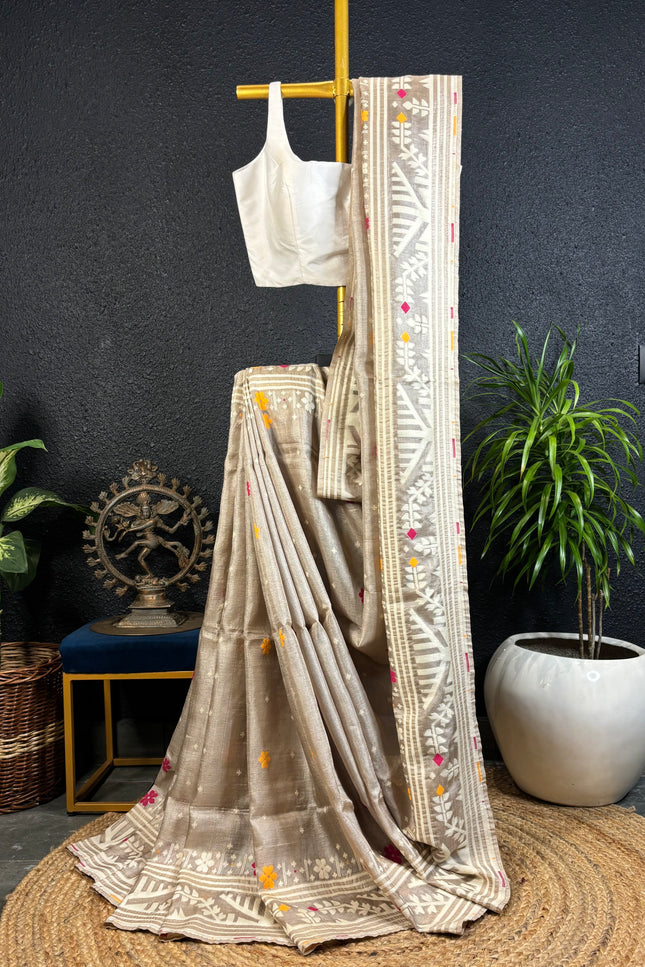 Tussar jamdani saree