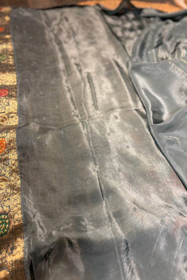 Grey satin saree