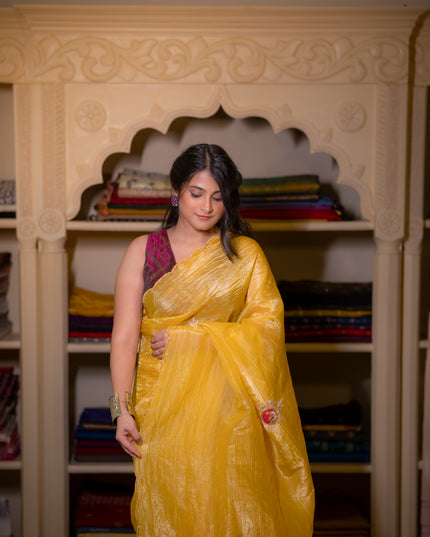 Organza crushed tissue saree