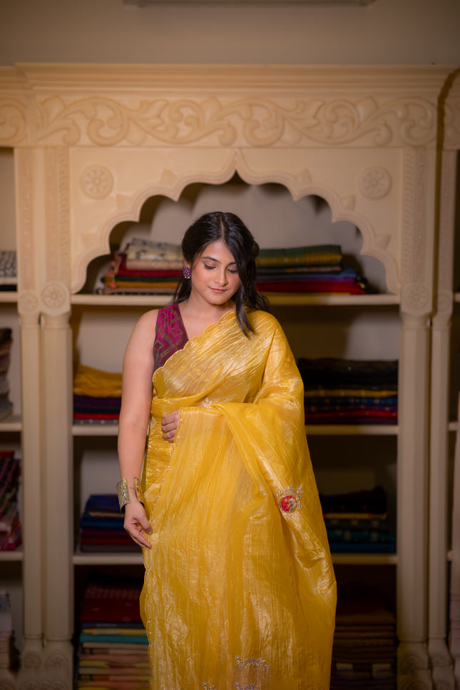 Organza crushed tissue saree