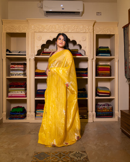Organza crushed tissue saree