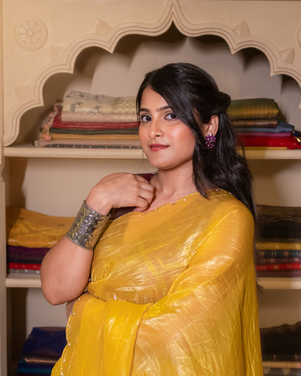 Organza crushed tissue saree