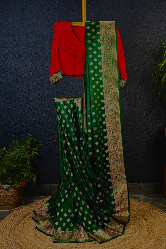 Green and golden mashru katan benarasi saree