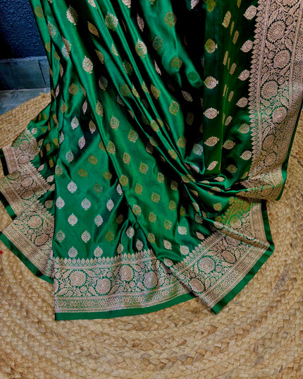 Green and golden mashru katan benarasi saree