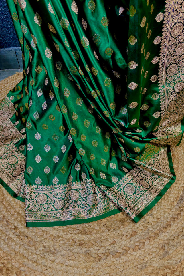 Green and golden mashru katan benarasi saree