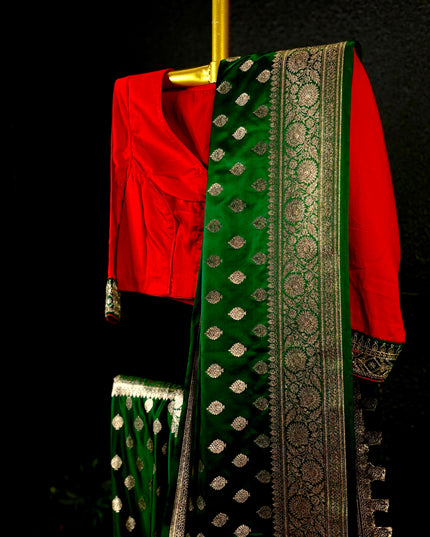 Green and golden mashru katan benarasi saree