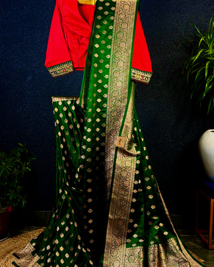 Green and golden mashru katan benarasi saree
