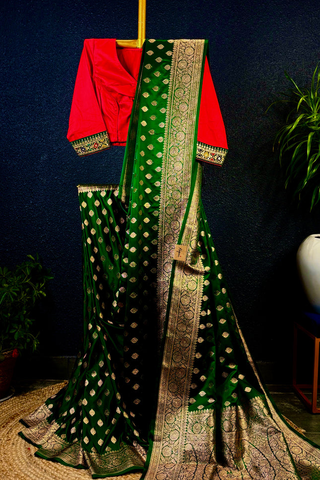 Green and golden mashru katan benarasi saree