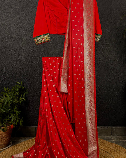 Red and golden mashru katan benarasi saree