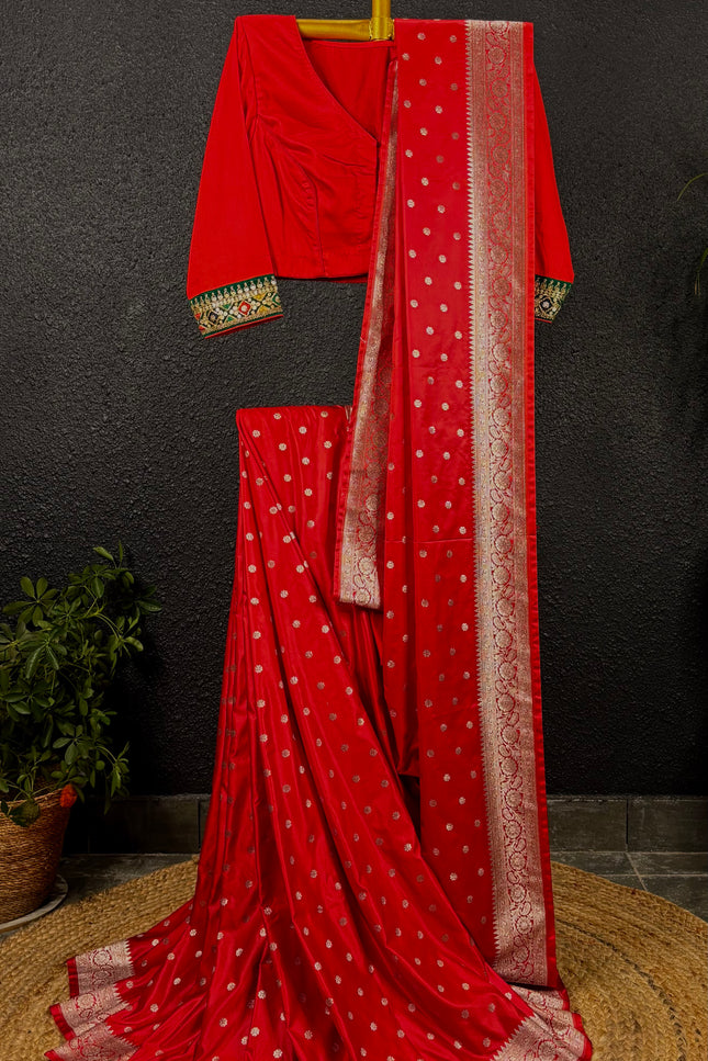 Red and golden mashru katan benarasi saree
