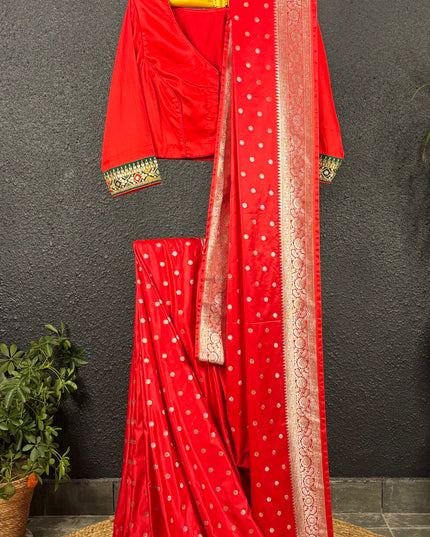 Red and golden mashru katan benarasi saree