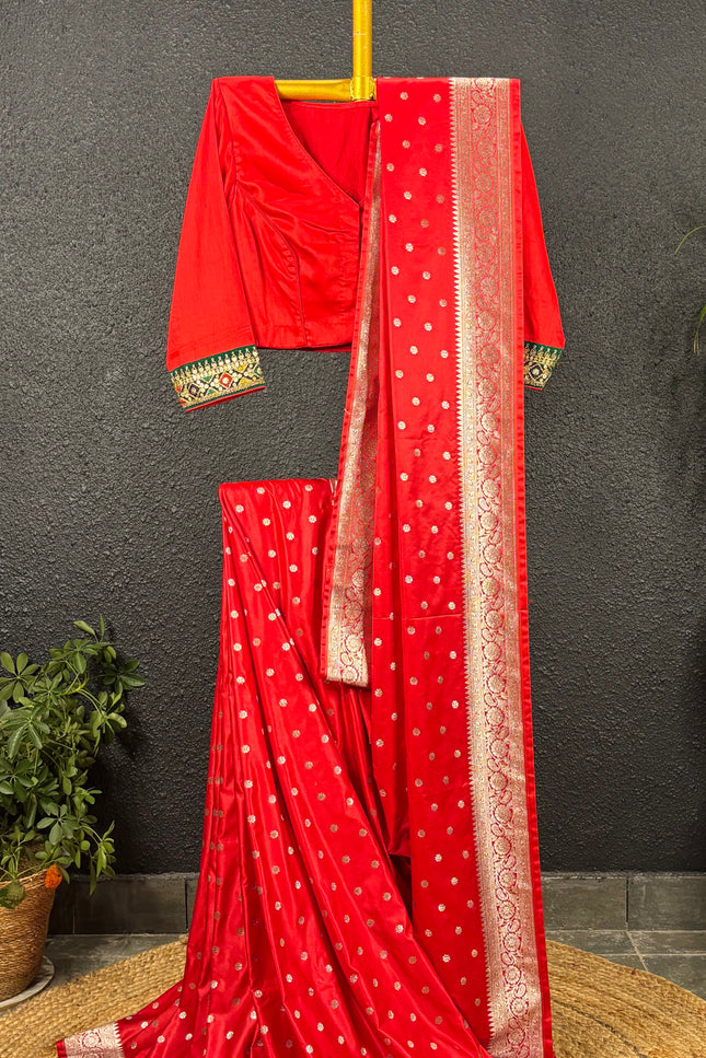 Red and golden mashru katan benarasi saree