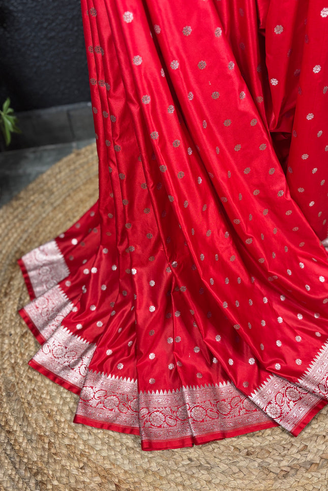 Red and golden mashru katan benarasi saree