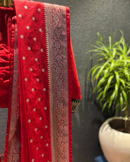 Red and golden mashru katan benarasi saree