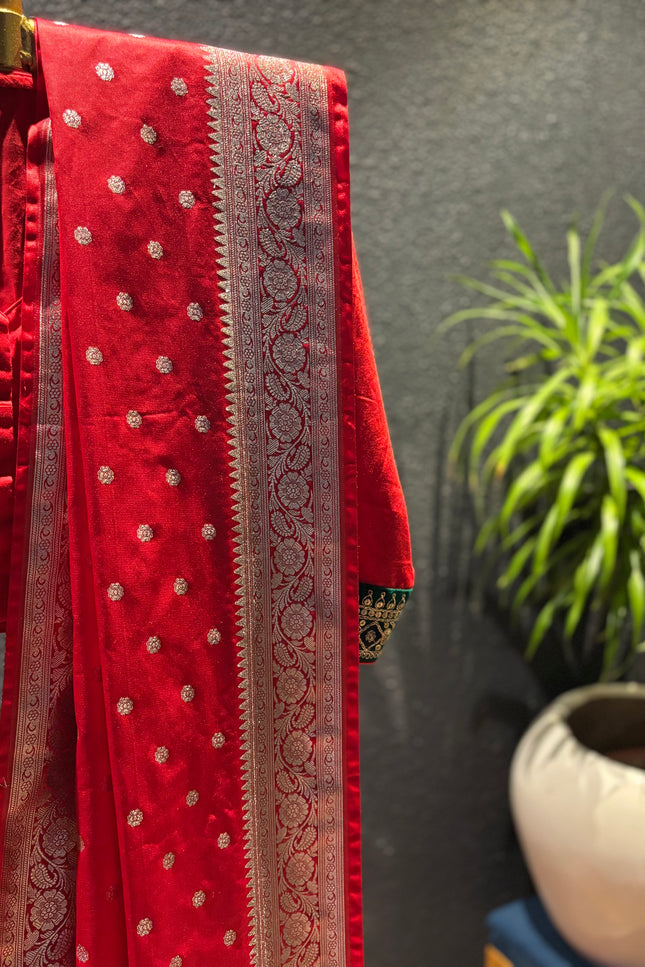 Red and golden mashru katan benarasi saree