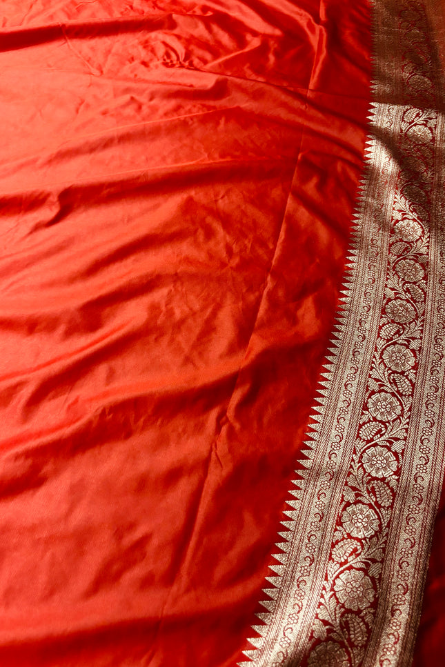 Red and golden mashru katan benarasi saree