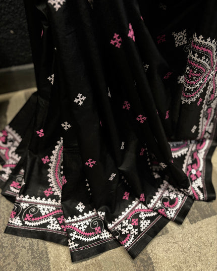 Black tussar silk saree