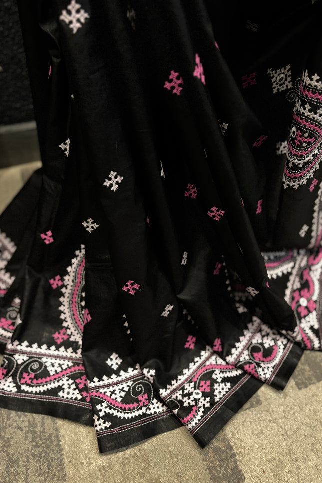 Black tussar silk saree