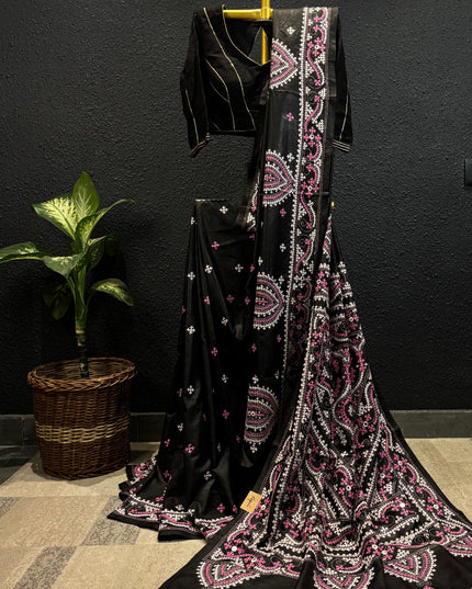 Black tussar silk saree