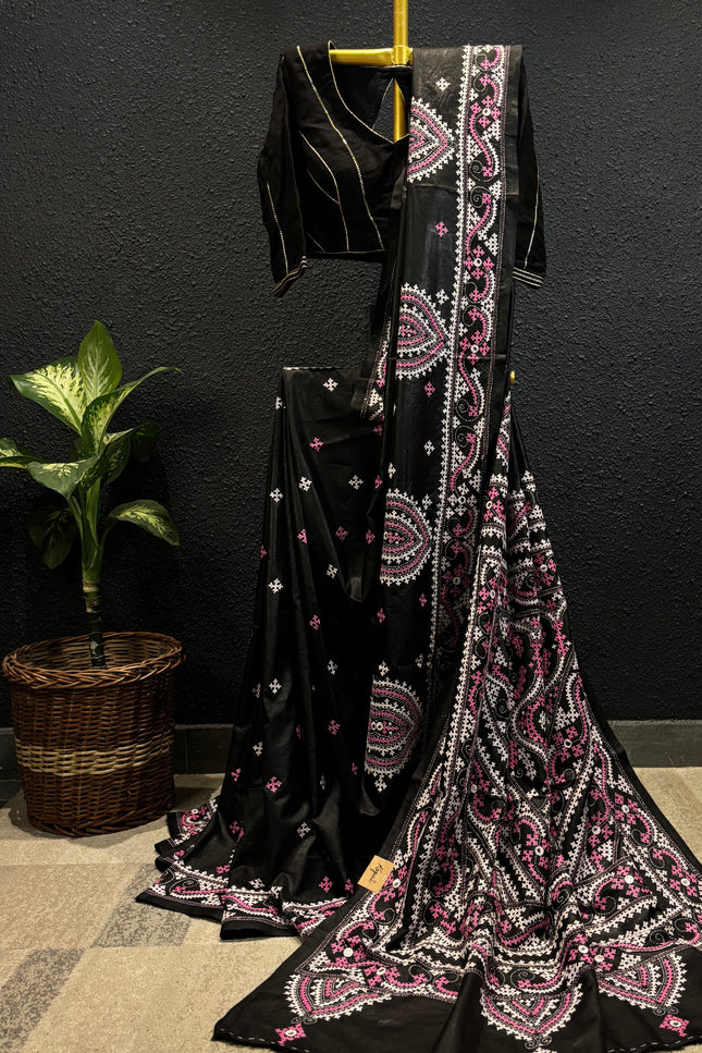 Black tussar silk saree