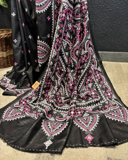 Black tussar silk saree