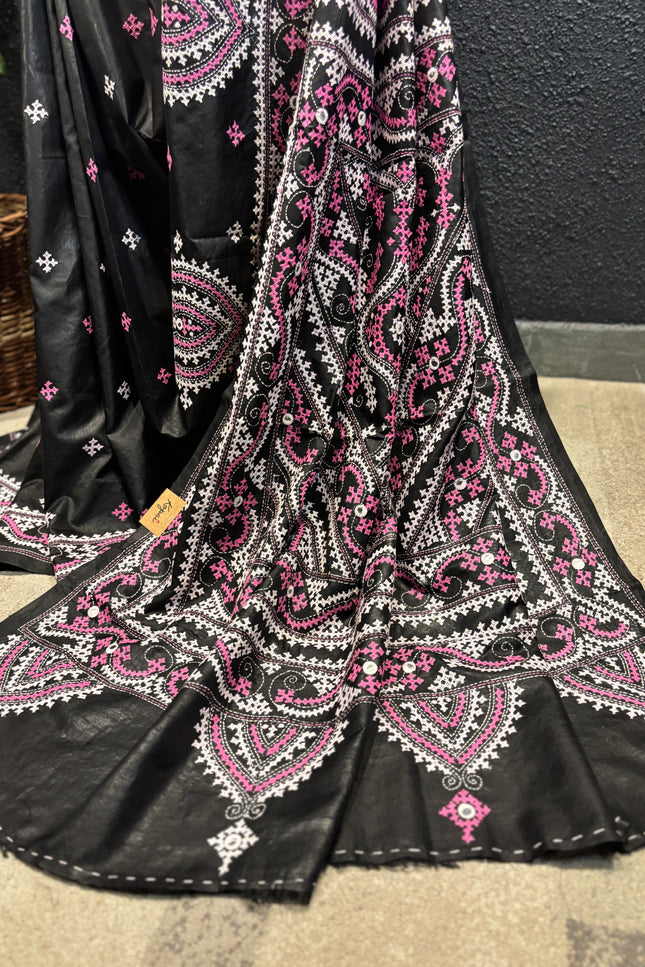 Black tussar silk saree