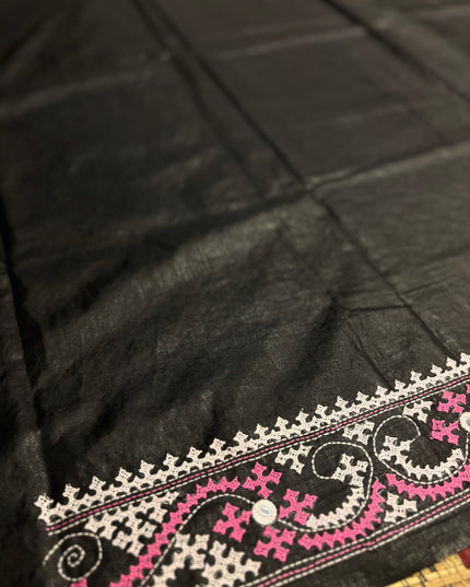 Black tussar silk saree