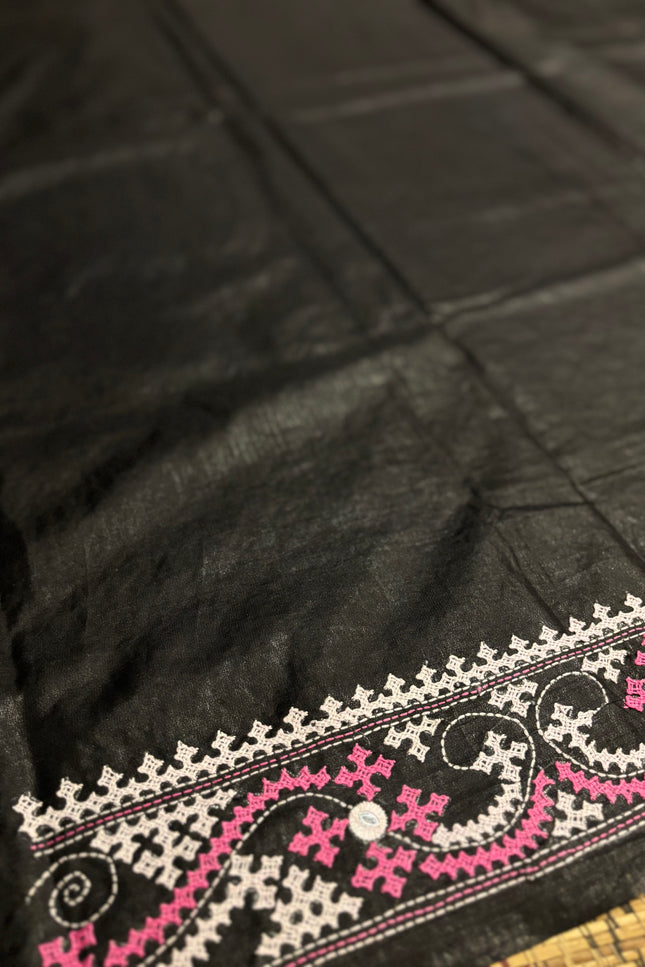 Black tussar silk saree