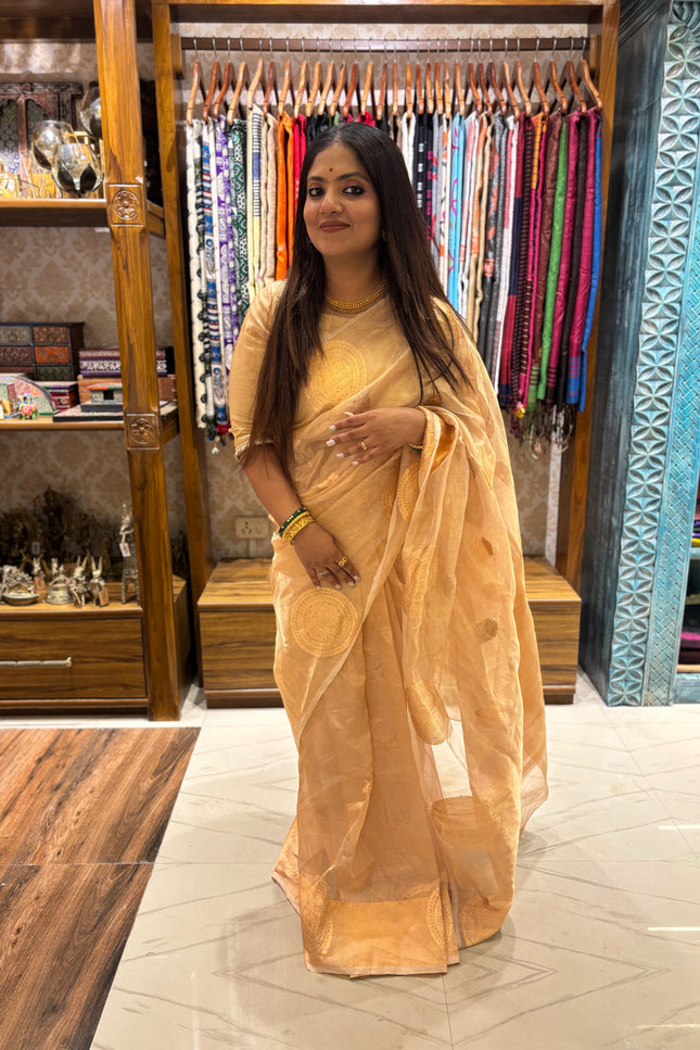 Pure golden kora benarasi saree