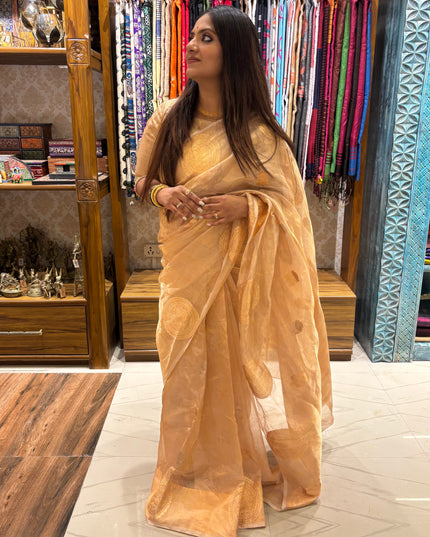 Pure golden kora benarasi saree