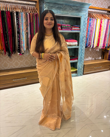 Pure golden kora benarasi saree