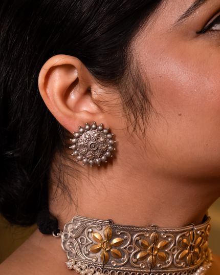 Dual toned silver replica choker