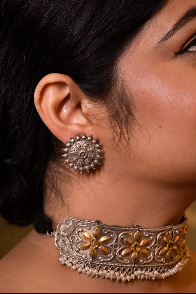 Dual toned silver replica choker