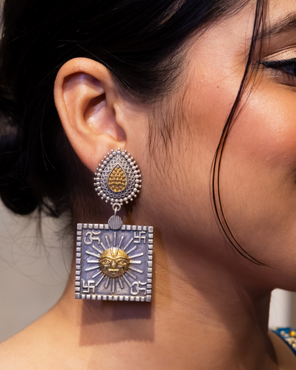 Dual toned silver replica earrings