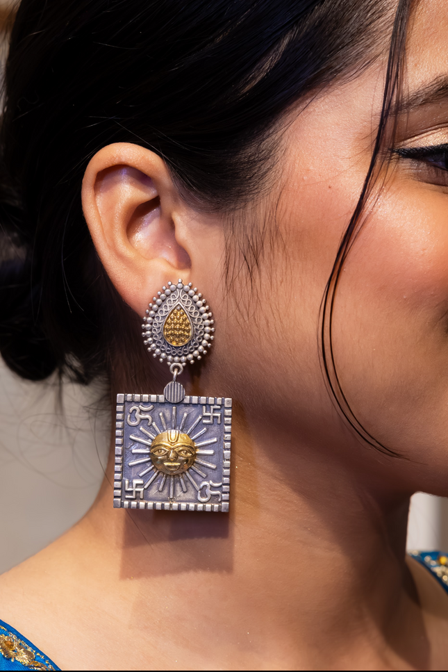 Dual toned silver replica earrings